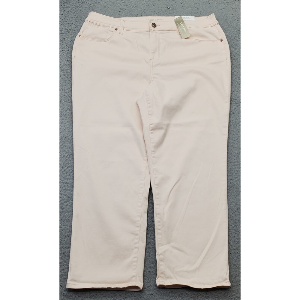 Chico's The Platinum Crop Girlfriend Pants Womens 12 Pink Relaxed Slim 5-Pockets